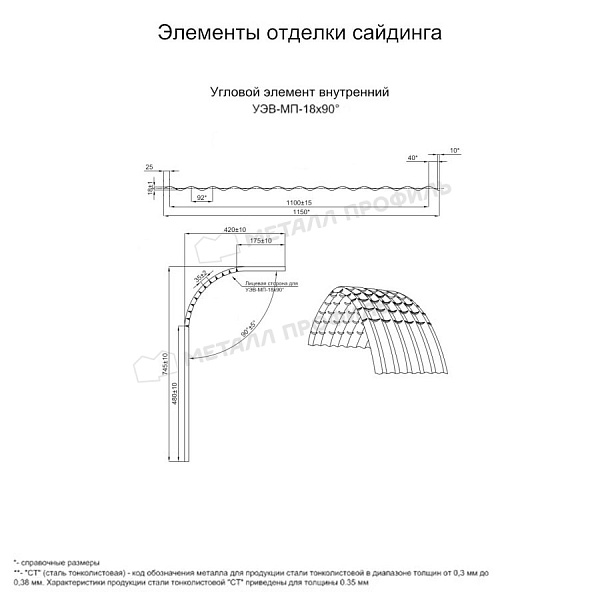Угловой элемент внутренний УЭВ-МП-18х90° (PURMAN-20-6005-0.5) приобрести в Владимире, по цене 4945 ₽.